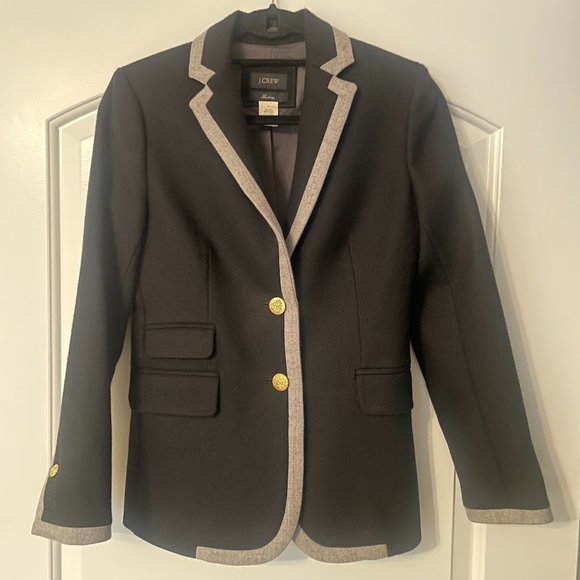J. Crew Dark Navy Blue with Grey Trim and Gold Buttons Wool Blazer - Picture 1 of 6